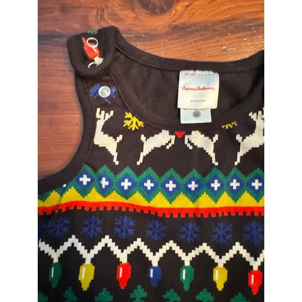 Hanna Andersson Fair Isle Romper Christmas Reindeer Tree Unisex 0-3 mo